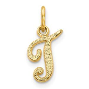 The Sadie 14k Yellow Gold Mini Satin Script Initial Charm, Letter T